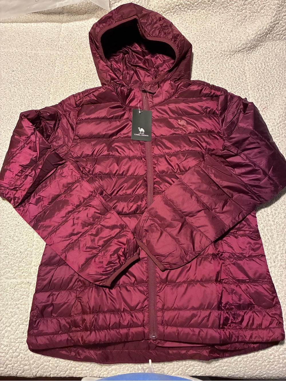 Camel Crown Women's Quilted Hooded PufferJacket Burgundy red/purple tone, medium